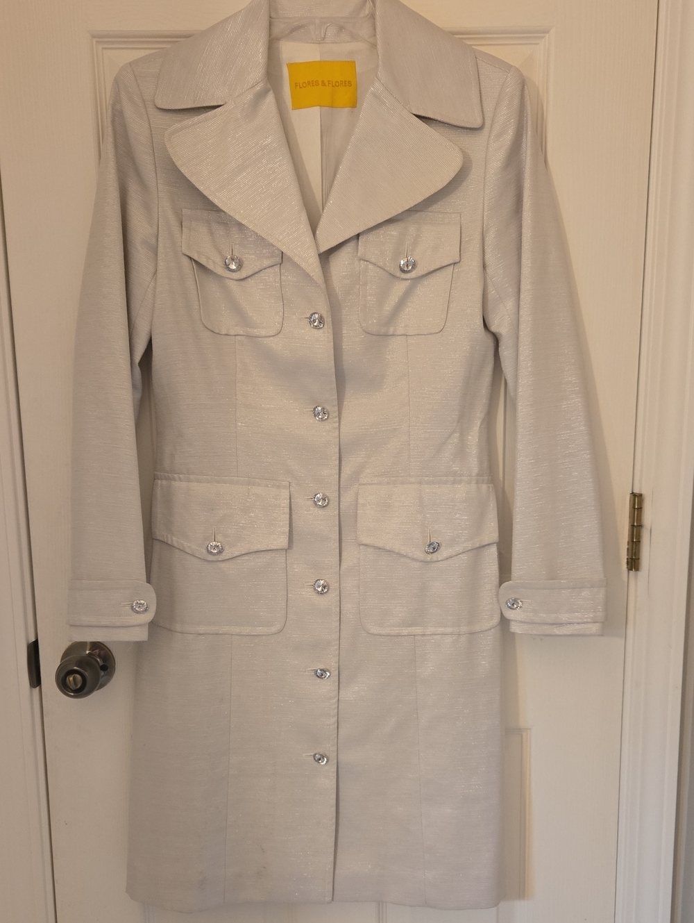 Flores & Flores Ivory Shimmer Trench Coat